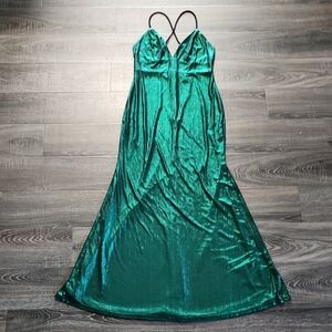 Lulu's "Spark Of Radiance" Metallic Green Maxi Dress
